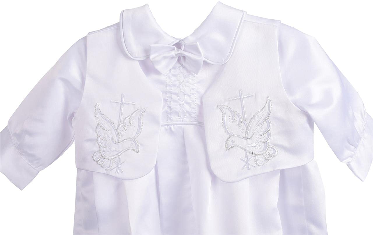 Lito Angels Satin Taufkleidung Taufanzug mit Hut für Baby Junge, Taufe Strampler Body Weiss Anzug, Größe 0-18 Monate