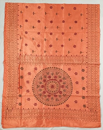 Image of SHRISTI CLOTHINGS Women's Hand Embroidered Cotton Silk Kantha Stitch Saree with Blouse Piece (SB420324 COPPER)