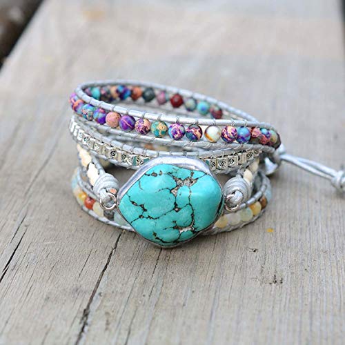 Image of Boho Wrap Bracelet for Women, Handmade Natural Imperial Jasper Multi-Layer Stone Beaded Bracelet, Bohemian Healing Crystal Stone Jewelry Gifts
