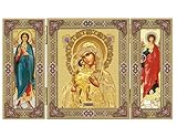 Needzo Virgin Mary Icon Triptych, Catholic Orthodox Madonna and Child Icon Virgin Mary Christ Jesus in Gold, With Archangels Michael and Gabriel on the Doors, 5 1/16
