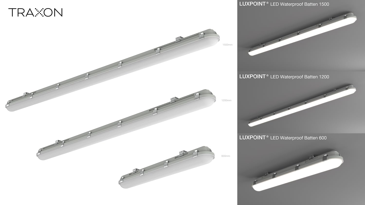 TRAXON LUXPOINT® Pantalla Estanca LED 68W 150cm 150Lm/W CCT Ajustable IP65 IK08 Gris – Luz Industrial Garaje Almacén Taller (68W 150cm CCT)