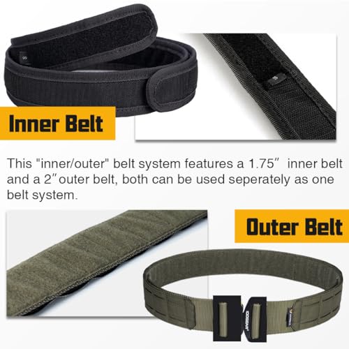 IDOGEAR Taktischer Gürtel Molle 2 Zoll Kampfgürtel mit 1,75 Zoll Innengurt Schnellverschluss Hochleistungsgürtel Lasergeschnittener (Medium for waist 86-96 cm, Ranger Green)