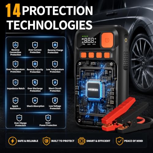 KEDESO 12V Car Battery Jump Starter with 160PSI Air Compressor, Jump Box - Image 7