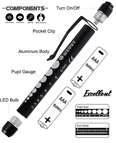 Meuut 3 Pack Medical Scissors Penlights For Nurse Kits- Two Medical Pen Lights With Four Batteries, One 8" Trauma Shears Bandage Scissors For First Aid Emt #TOP2