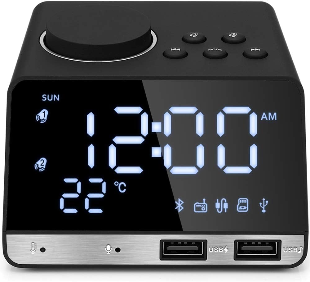 Hetyre Bluetooth Alarm Clock Radio with Dual Snooze & USB Charging Port.