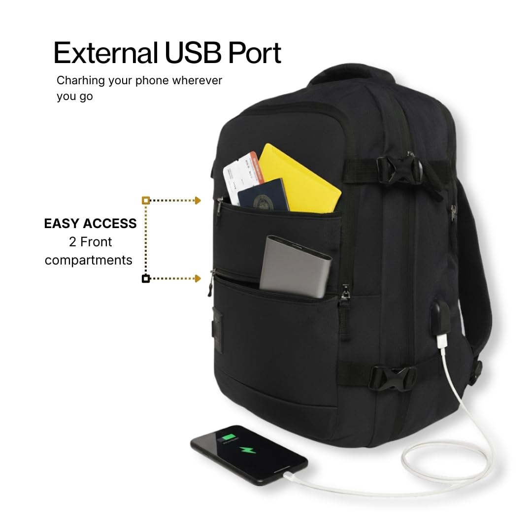 Impulse CommuterElite 40L Unisex Water Resistant Travel Laptop Backpack with USB Charging Port/Office Bag/School Bag/College Bag/Business Bag Fits Up to 16 Inch Laptop (Black) 4