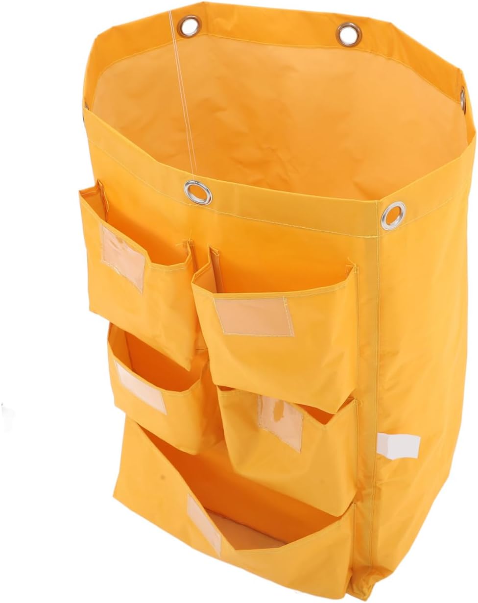 Waterproof Cleaning Cart Bag 5 Pockets, Sturdy Canvas Janitorial Bag for Housekeeping and Trash Collection, Replacement Cleaning Cart Pouch for Commercial Use