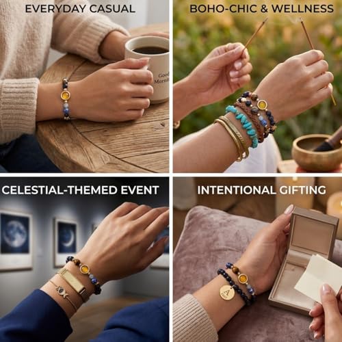 Image of Young & Forever Cosmic Energy Unisex Natural Stone Solar System Bracelet Collection - Eight Planets Healing Crystal Beads for Men & Women (Pack of 1)