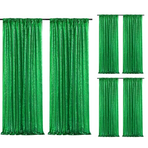 Image of Green Sequin Backdrop Curtains-6 Panels 2FTx8FT Green Backdrop for St Patricks Day, Glitter Party Decorations Background Drapes for Wedding Birthday Anniversary Graduation Photo Booth Decor