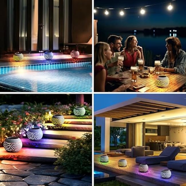 Reginary 2 Pcs Solar Table Lantern Outdoor Waterproof Dancing Flashing Flame 7 Color 2 Modes Metal Tabletop Light Desktop Decorative Lamp Auto On/Off Lighting for Patio Garden Pathway Yard (White)