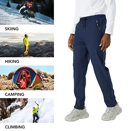 Monster Valley Mens Softshell Fleece Lined Pants Warm Winter Windproof Ski Snow Insulated Hiking Hunting Trousers, Navy Blue, Medium #TOP5