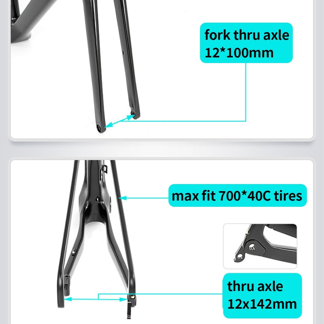 700C Carbonio Gravel Telaio per Bici da Strada 45/48/51/54cm Leggero Freno A Disco Telaio F12x100mm R12x142mm Telaio Perno Passante Passaggio Cavi Interno Nero Opaco(54cm)