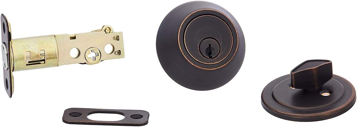 Amazon Basics Exterior Door Knob With Lock and Deadbolt, Oval Egg, Oil Rubbed Bronze