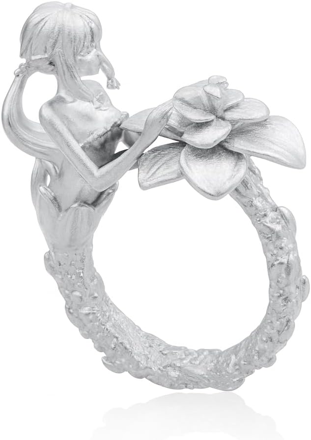 Fairy Ring with Flower, Handmade Fantasy Jewelry, 925 Sterling Silver & Phantom Stone, Artistic Statement Ring for Women & Mythology Lovers