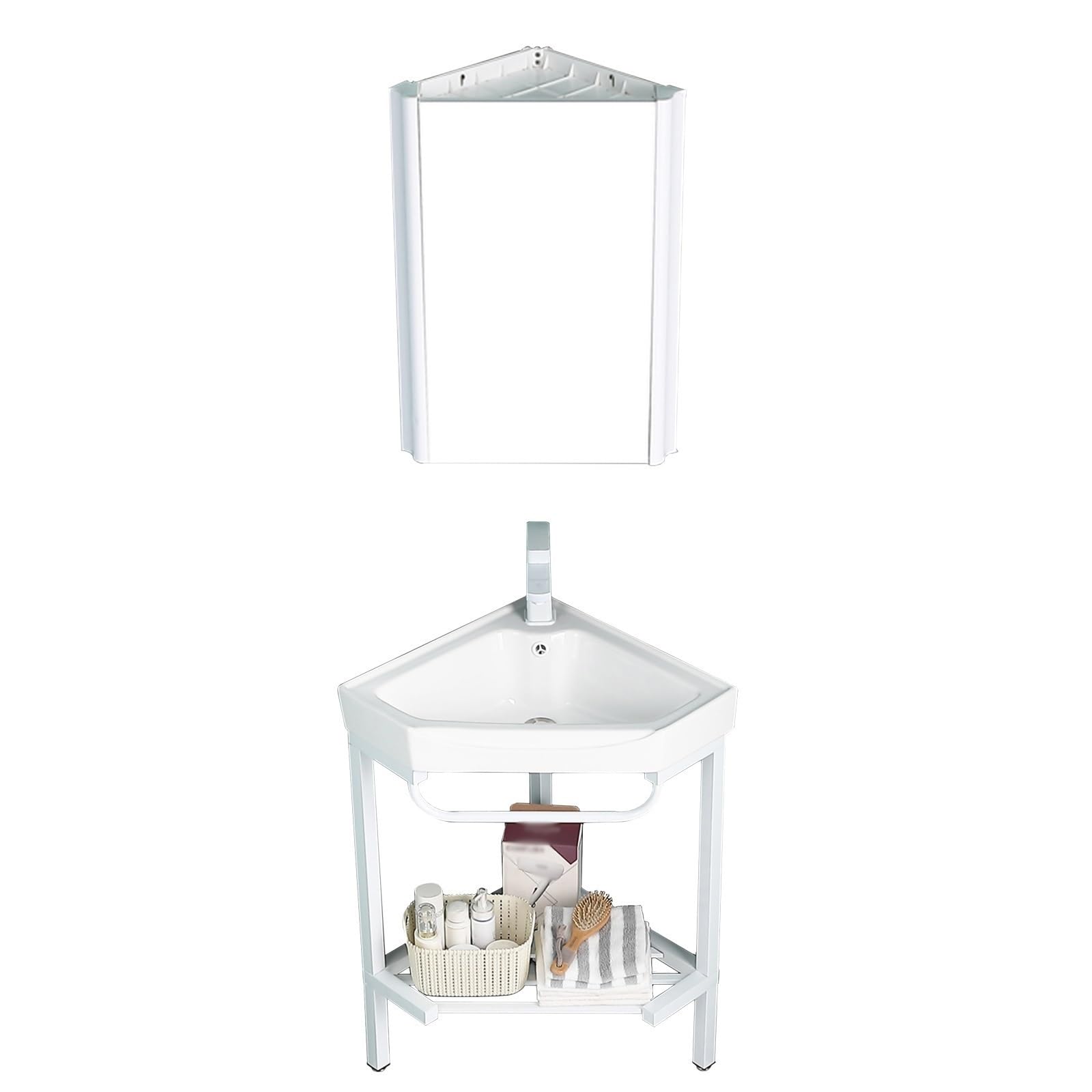 Meuble lave-mains d'angle en céramique pour un coin WC moderne et ordonné de 38cm