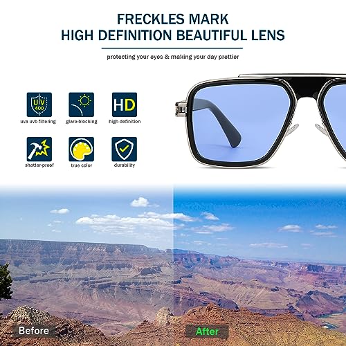 Image of Freckles Mark Trendy Retro Sunglasses for Men Women Stark Vintage Shades 70s Italian Fashion Square Metal Glasses