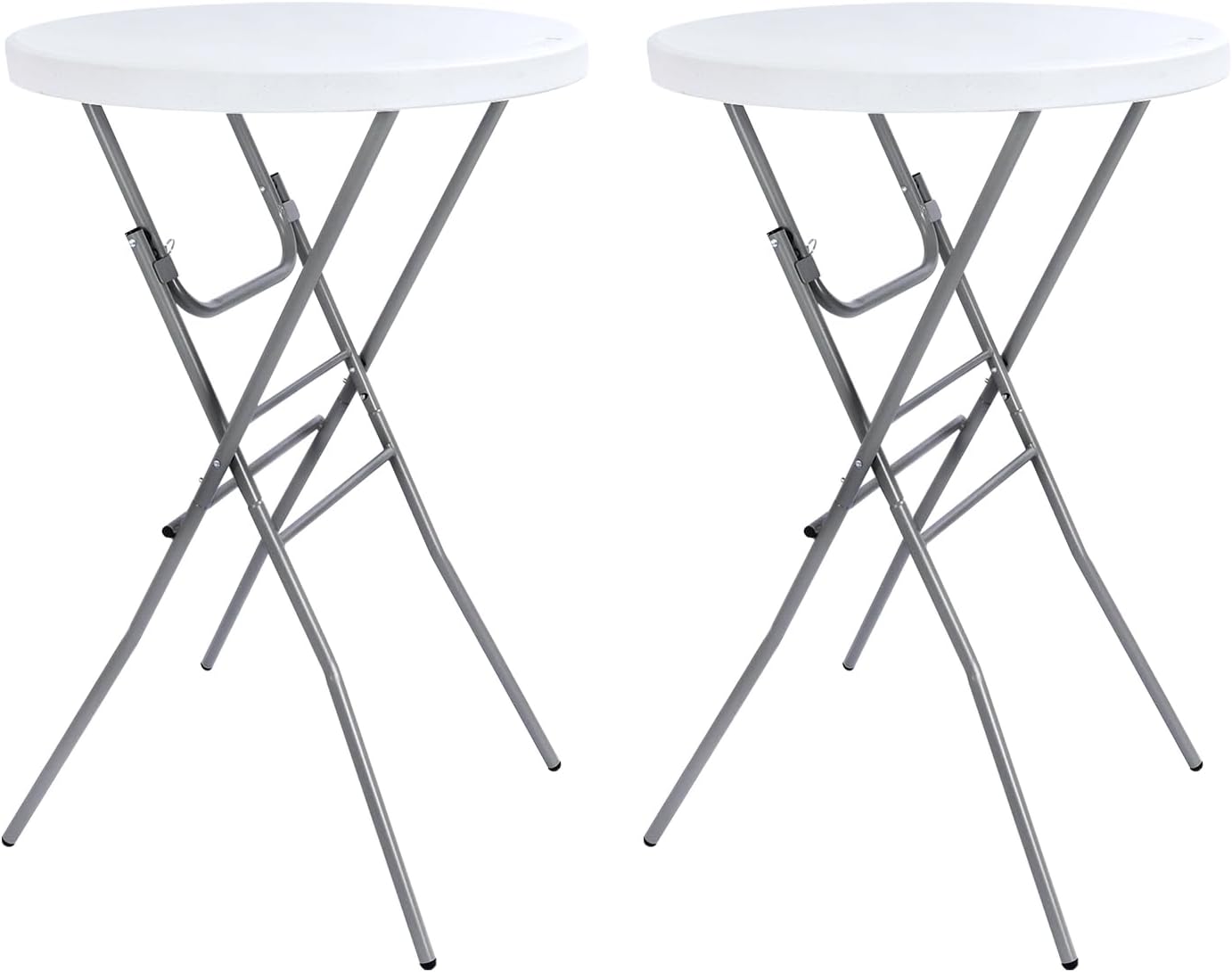 Cocktail Table 28in Folding Round High Top Indoor Outdoor with Removable Legs, Tall Bistro Foldable Bar Height Table for Parties, Patio, Backyard, Dining, Wedding, White- 2PCS White 28''×43''/2PC