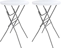 2-Pack 28in Round Folding Cocktail High Top Tables White - Removable Legs, Waterproof HDPE Top, Indoor Outdoor Bar Height for Parties Patio