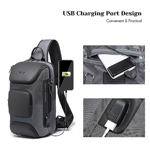 Sling Chest Bag Men Business Shoulder Crossbody Backpack fit 9.7 inch Tablet Large Casual Daypack for Outdoor Travel Work Hiking Running Indoor Activities Durable Polyester Gray3