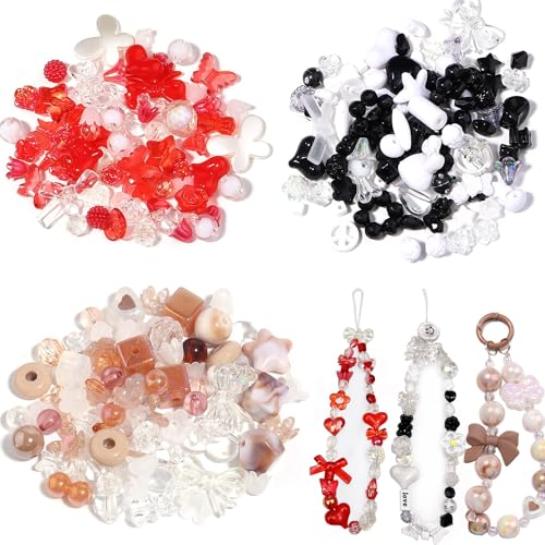 Image of 170~210pcs Cute Assorted Beads for Jewelry Making Acrylic Kawaii Aesthetic Beads for Bracelets Making Flower Butterfly Beads Bulk Necklaces DIY Mobile Phone Chains (Red Black Coffee)