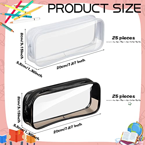Image of Fainne 50 Pcs Clear Pencil Pouch Bulk Clear Pencil Case Bag 7.87x 1.38 Inch PVC Waterproof Travel Toiletry Makeup Zipper Pouches for Office Stationery Travel Storage(Black, White)