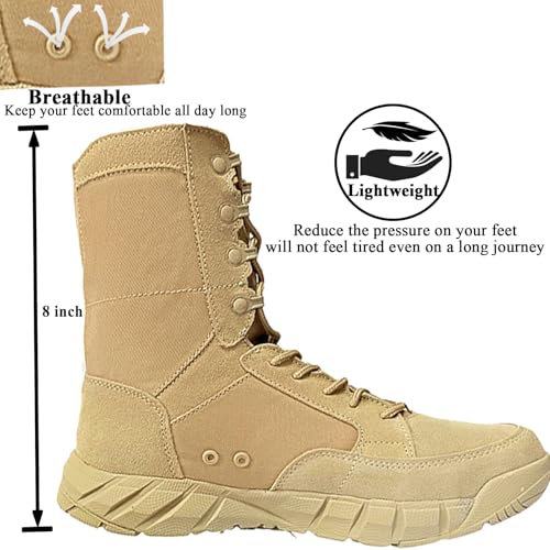 Image of Lightweight Mens Tactical Shoes Combat Boots Coyote Brown Boots Military Training Lace Up Outdoor Hiking Breathable Army Shoe Side Zipper