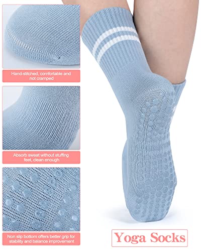6 Pairs Yoga Socks With Grips For Women Pilates Socks Non Slip Yoga Grip Socks Anti Skid Mid Calf Design For Yoga Pilates Barre Dance Ballet Workouts #TOP1