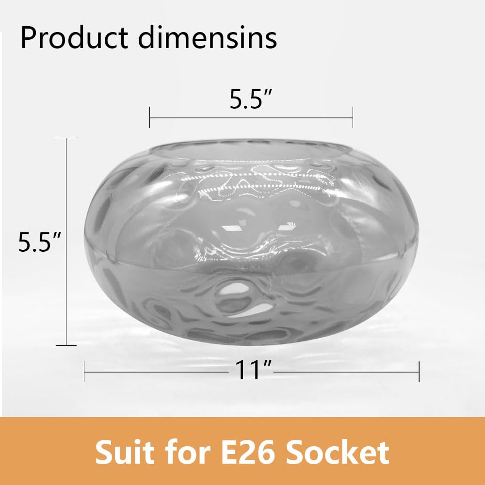Pantalla de vidrio martillado ahumado de repuesto para luces colgantes E26, candelabros, lámparas de pie de escritorio de mesa y apliques de pared, pantalla gris de 11 pulgadas para luz de 2