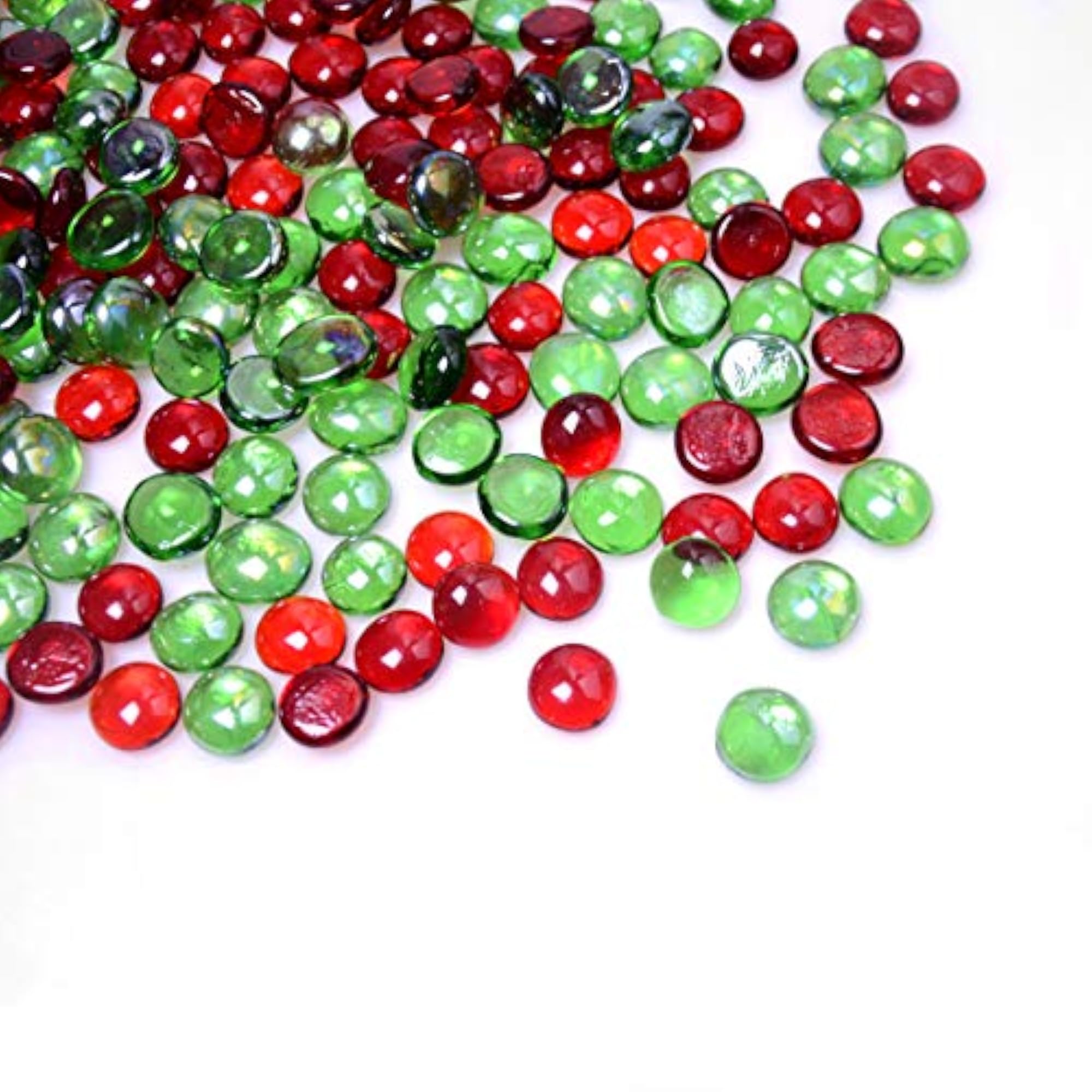Flat Glass Marbles Gems, Red & Green, 2LB for Crafts