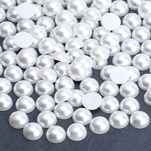 Briskbloom 300PCS 10mm White Flatback Pearls for Crafts Jewelry Scrapbooking, Round Half Pearls for Crocs Shoes Cups Wedding, Imitation Loose Pearl Beads Gems