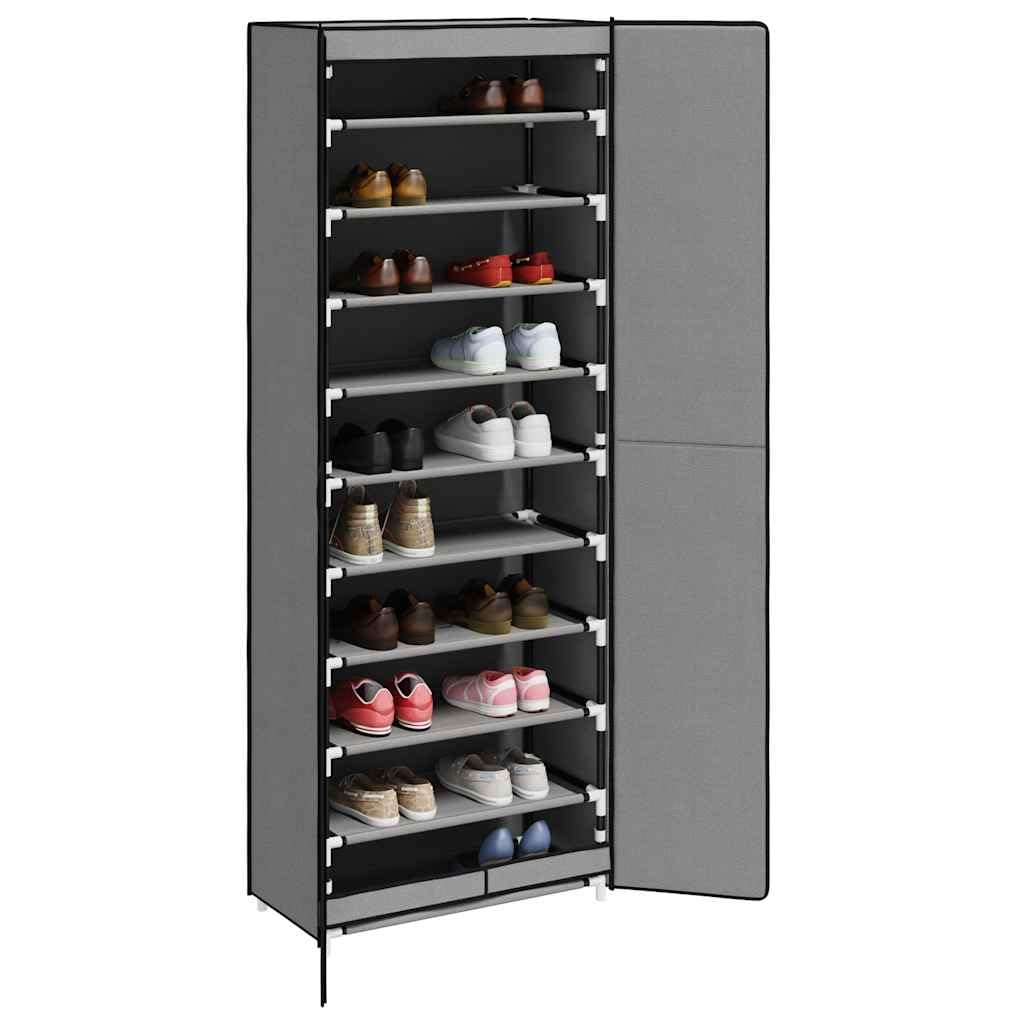 Zapatero de 60 x 30 x 166 cm, color gris, con 10 estantes para hasta 30 pares de zapatos, marco de acero, protegido contra el polvo gracias a la cubierta de tela no tejida, almacenamiento de