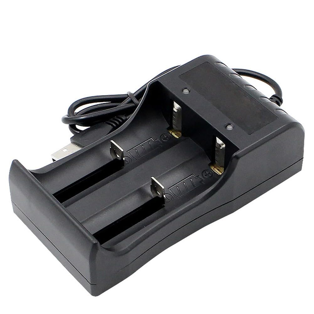 Cargador de batería USB para baterías de litio 14500, 16340, 18350, 26650 y 3.7V - Doble ranura, protección IC, indicadores LED rojo/verde (ranuras duales)
