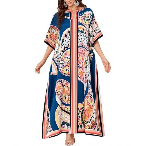 Image of Gypsie Blu Women Plus Size Kaftan Dress Beach Cover Up Maxi Dresses for Women, V-Neck Kimono Sleeve 1X-3X