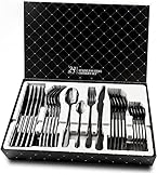 High-End-Geschenkbox: Wunderschön verpackt und das 24-teilige Edelstahl-Besteckset ist ein wunderbares Geschenk für die Erwärmung, Geburtstage und andere besondere Anlässe zu Hause. Dieses vielseitige Set ist fantastisch, um tägliche Mahlzeiten mit der Familie oder zum Abendessen zum Abendessen zu teilen, und hinterlässt einen bleibenden Eindruck auf Freunde und Liebe.