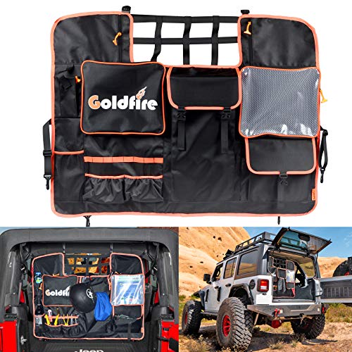 Goldfire Rear Seat Tool Organizers Cargo Net for Wrangler Storage Bag Trunk Cargo Holder Backseat Soft-Shell Carrier Car Pet Dog Barrier Divider Fits for Jeep JK JL 2007-2022 (Black,4 Doors Models)