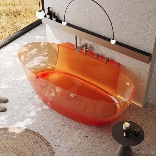 TT-YEL Ergonomic Luxury Spa Bathtub, Oval-Shaped Transparent Resin Tub with Drain, Handcrafted Extra-Deep Tub, Modern Spa Bathroom, 55-70 Inches,J l170cm