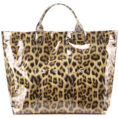 Image of PVC Tote Bag Gifts for Women Large Tote Purse Kraft Paper Letter Print Hobo Handbags for Work Beach Shopping Travel