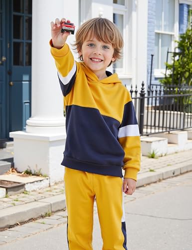 Image of Boys Clothes Long Sleeve Color-blocked Hoodie Top and Pants 2PCS Winter Sweatsuits Fall Boys Outfits 2-8 Years