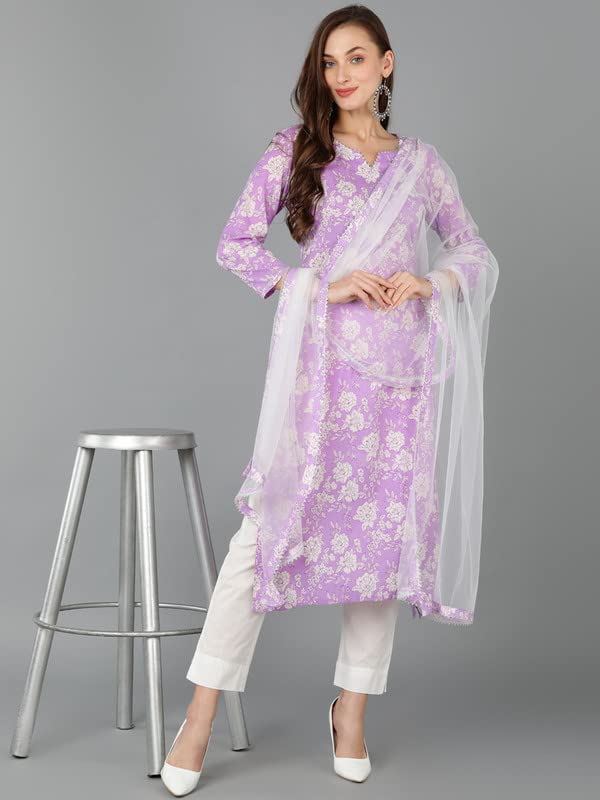 Image of Vaamsi Women's Rayon Blend Printed Floral Kurta Trousers with Dupatta