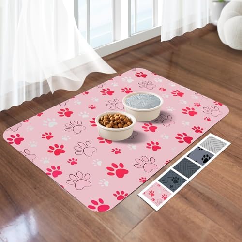 Dog Cat Food Mat - Absorbent Pet Feeding Mat for Food & Water Bowls,Waterproof Non-Slip Rubber Backing,Quick Dry Dog Bowl Mat for Messy Drinkers(16