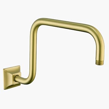 13 Gooseneck (S-Shape) Shower Arm Gold Shower Head Extension with Unique Flange, Standard 1/2 Connection