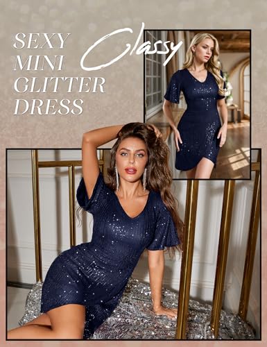 Dressystar Sequin Dress for Women V Neck Cocktail Prom Homecoming Sparkly Bodycon Short Sleeve Glitter Elegant Party Dresses4