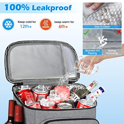 NUBILY Cooler Backpack 30L Picnic Backpack Waterproof Leakproof Large Insulated Cooler Bag Lunch Bag for Rucksack Camping Outdoor Activities Travel BBQ Hiking Grey - Image 2