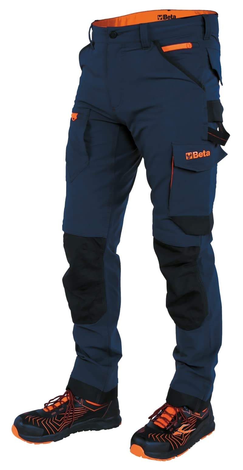 BETA 7650B S - Pantalones de Trabajo Multibolsillos elásticos de Nailon con Entrepierna antidesgarro, Cintura Alta, Bolsillos para Rodilleras, Bolsillos Traseros y Fondo Pierna Reforzados - Azul,