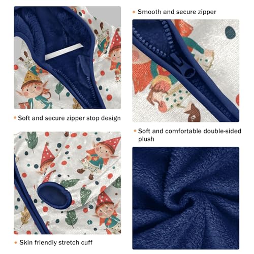 Cute Elves and Polka Dot Girls Fleece Jacket Girls Fall Jacket Boys Coats Zip Up Hoodie Children Sherpa Warm Outerwear 2-10T3