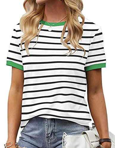Womens T Shirt Short Sleeve Crew Neck Basic Color Block Tee Tops Medium