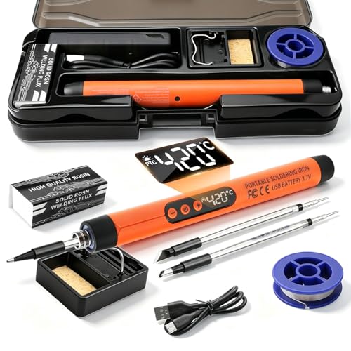Soldador de Estaño Inalámbrico Recargable con pantalla LCD, Kit Soldadura Electrónica Temperatura Ajustable 260 420°C, 3 Puntas, Bolígrafo para Circuitos Cableado DIY Reparación Electrónica