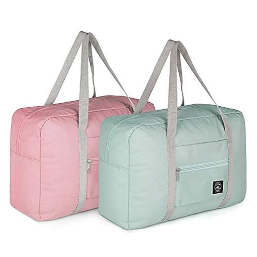 2 Pack Foldable Travel Duffel Bags - Carry On Weekender Overnight Hospital Tote Gym Bag with Toiletry Bag, Women