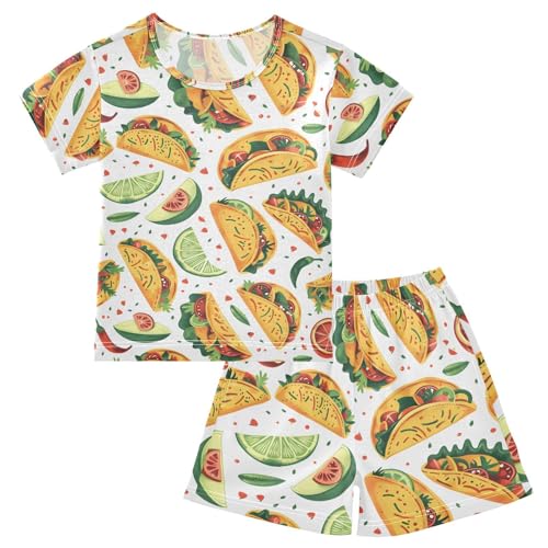 ALAZA Tacos Lemon Leaf Pajamas Short Sleeve 2 Piece Sleepwear Top and Bottom Pajama Set Unisex