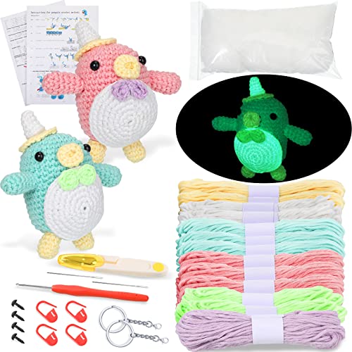 Häkelset für Anfänger Pinguin Häkeltier Kit Komplettes Häkelset mit Polyesterfaser, leuchtet im Dunkeln Garn, Anleitung, Häkelnadel, Nadeln, Schere, Strickzubehör Cover